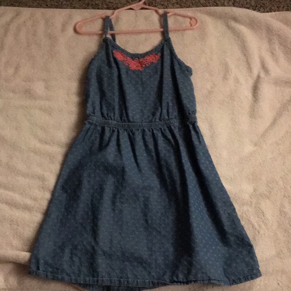 Denim dress with pink design